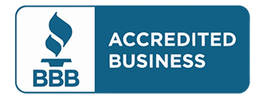 Blue BBB Accredited Business logo with a flame icon and the text 