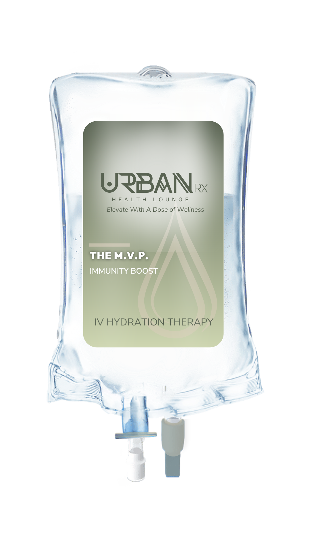 A bag of liquid iv bag with a label that says urbanrx health lounge mobile iv services in houston, tx