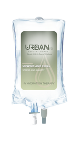 A bag of liquid iv bag with a label that says urbanrx health lounge mobile iv services in houston, tx