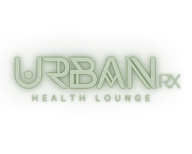 A logo for urban rx health lounge mobile IV services in houston, tx  on a white background.