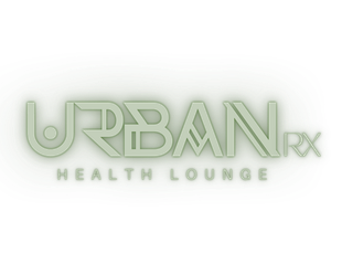 A logo for urban rx health lounge mobile IV services in houston, tx  on a white background.