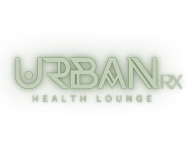 A logo for urban rx health lounge mobile IV services in houston, tx  on a white background.
