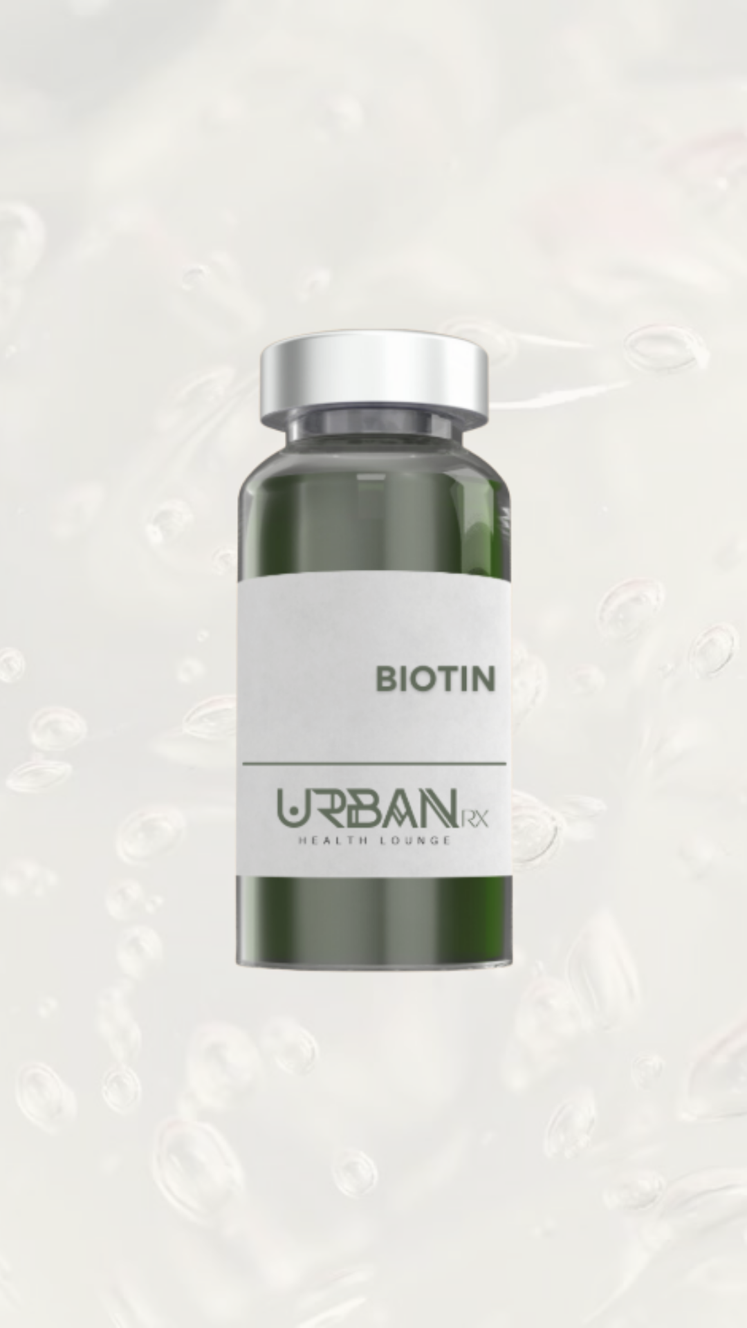 A bottle of biotin is sitting on a white surface.