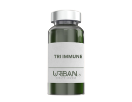 A green bottle with a white label that says tri immune on it.
