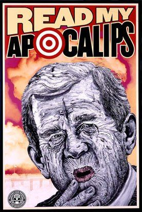 A poster of a man with his hand on his chin and the words `` read my apocalypse ''.