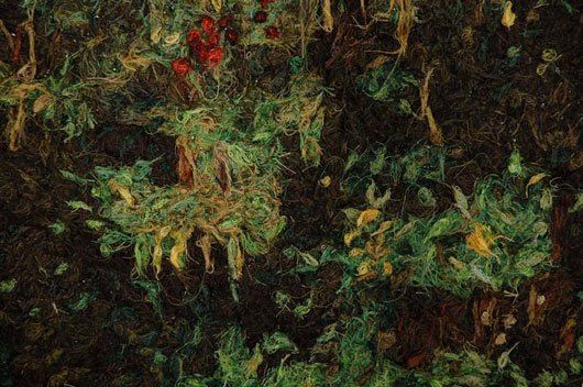 A close up of a painting of a plant with leaves and berries.