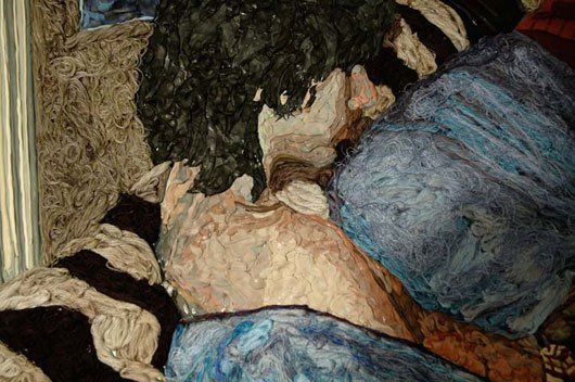 A close up of a painting of a man sleeping on a bed.