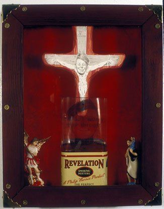 A picture of a cross and a bottle of revelation