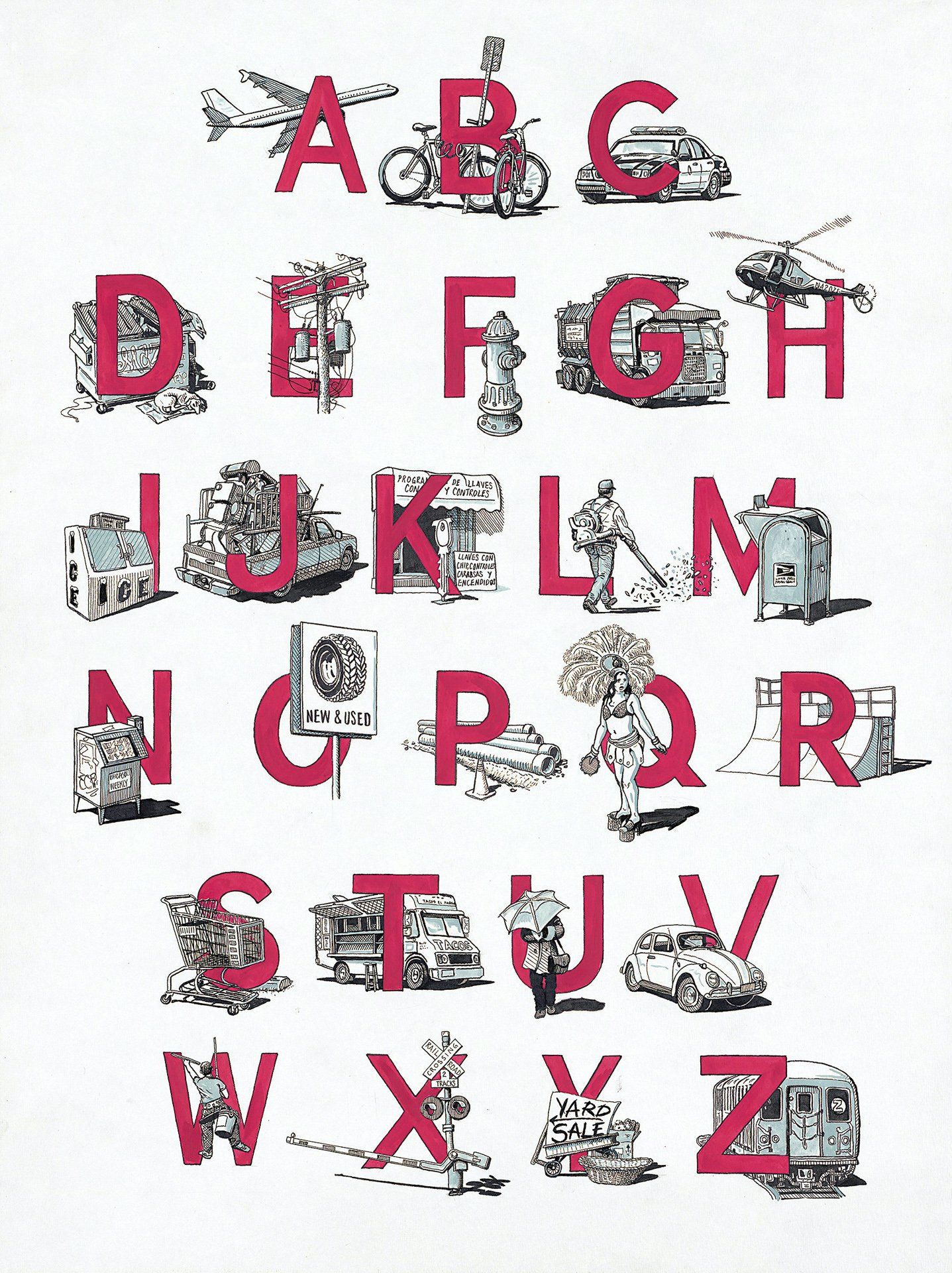 The letters of the alphabet are displayed in red on a white background