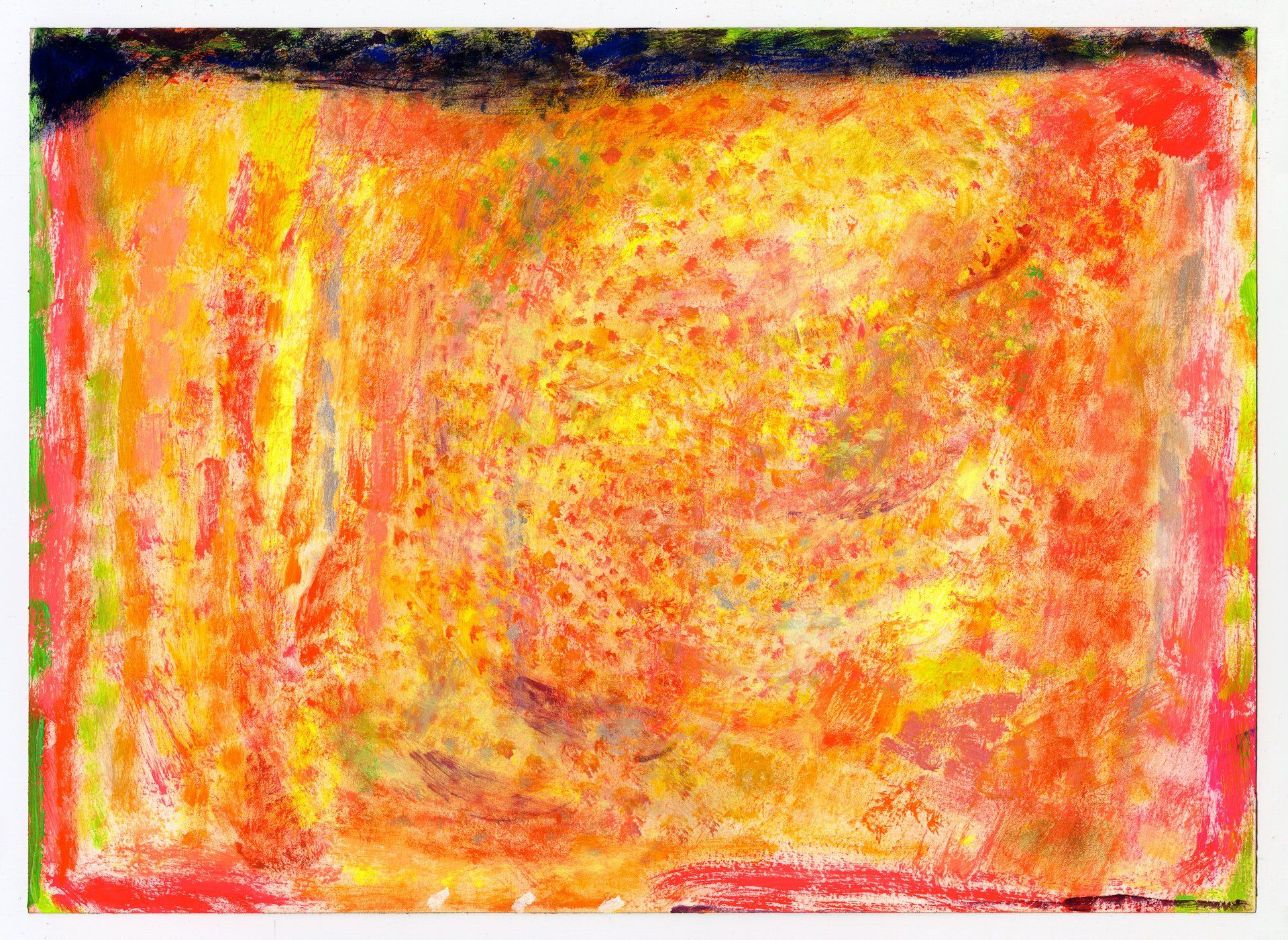 A close up of a colorful painting on a white background.