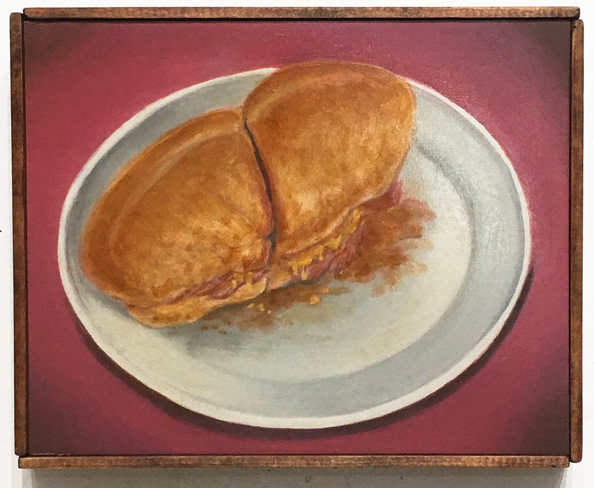 A painting of a grilled cheese sandwich on a plate
