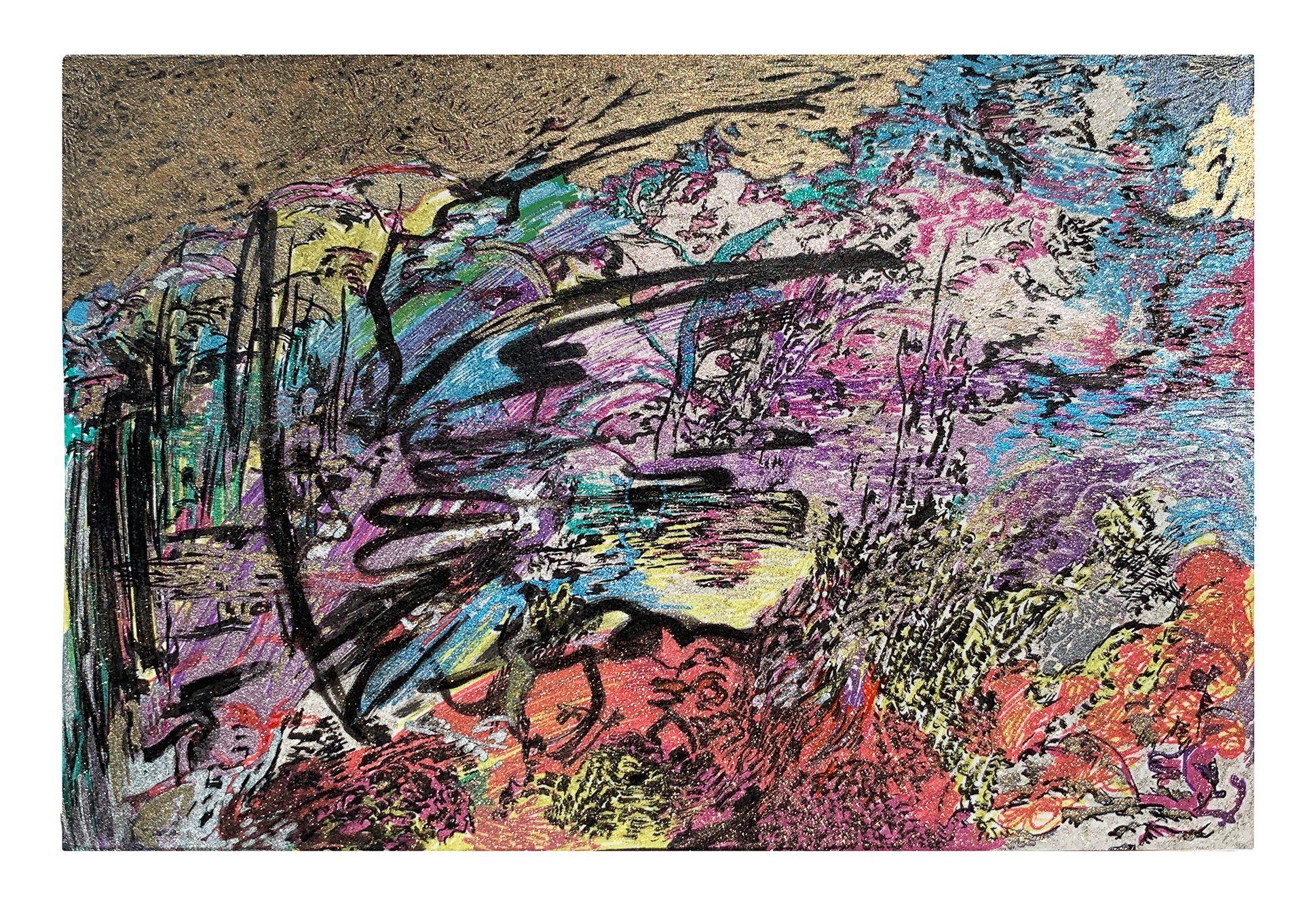 A colorful painting of a person 's face on a white background.