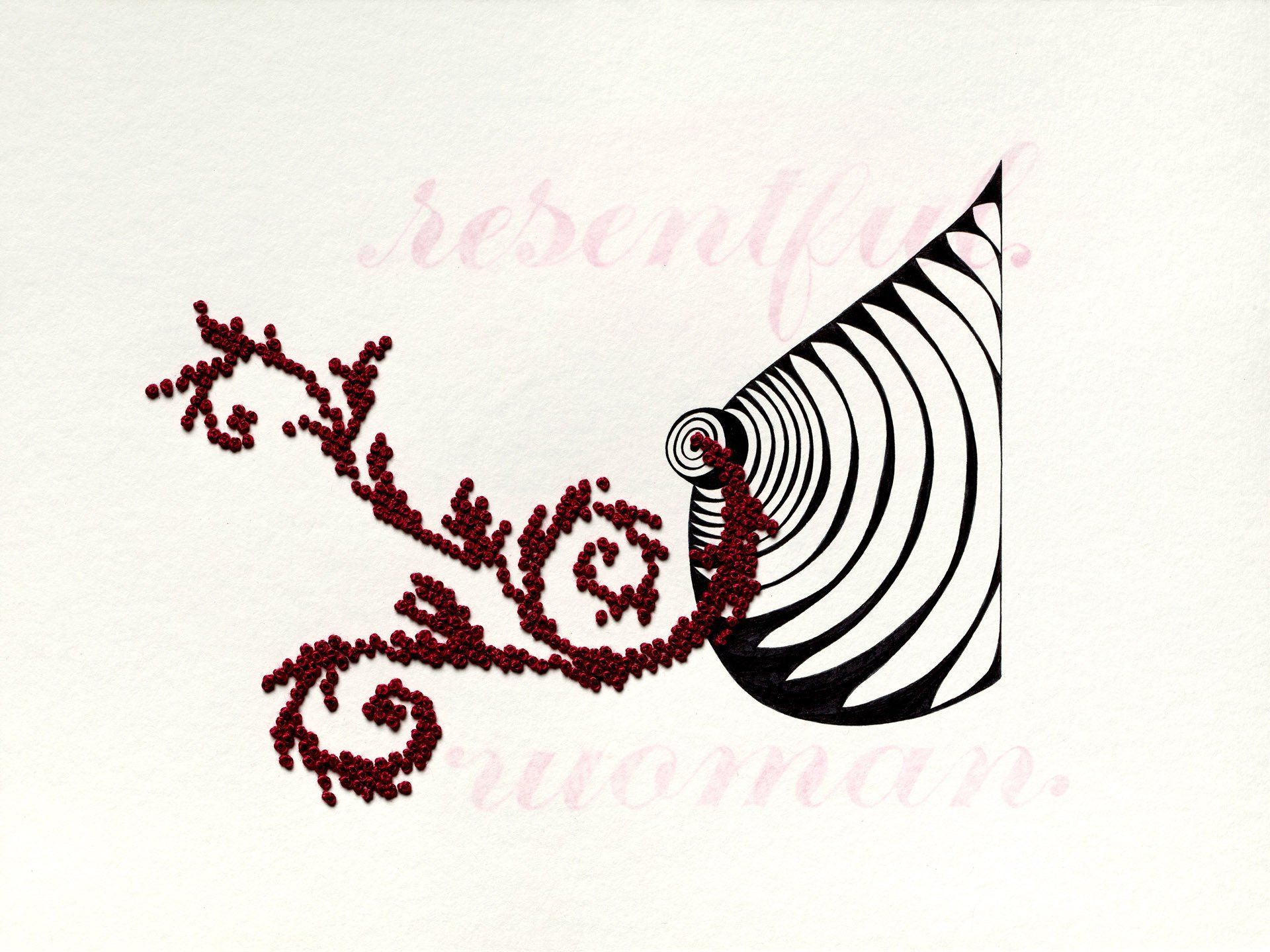 A black and white drawing of a swirl on a white background