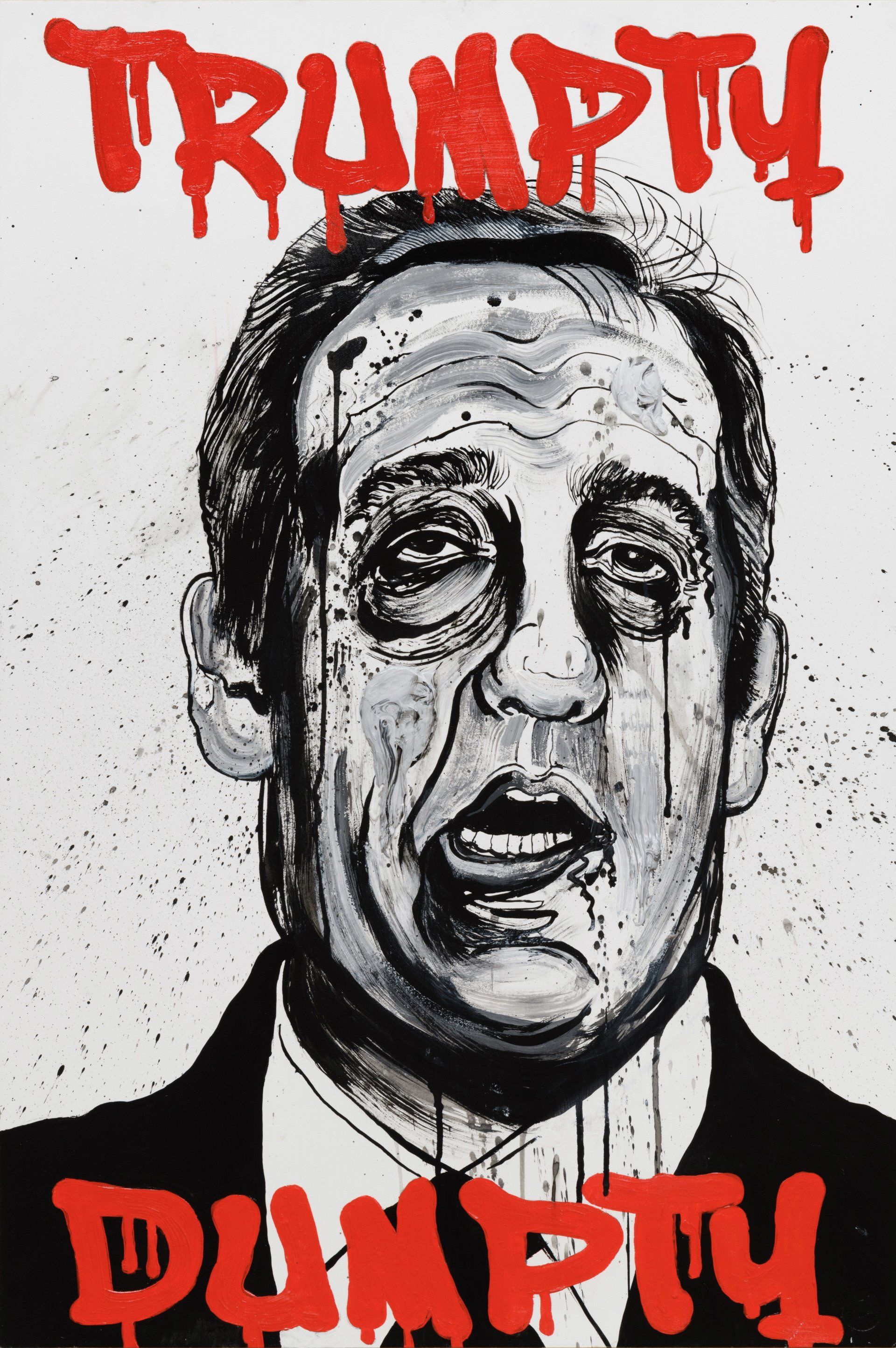 A black and off-white drawing of a man 