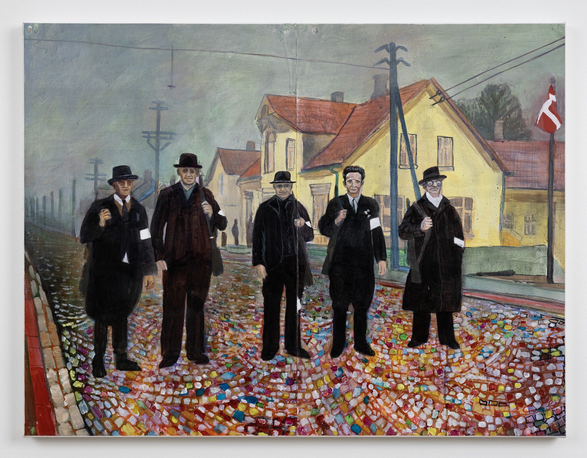 A painting of a group of men standing next to each other