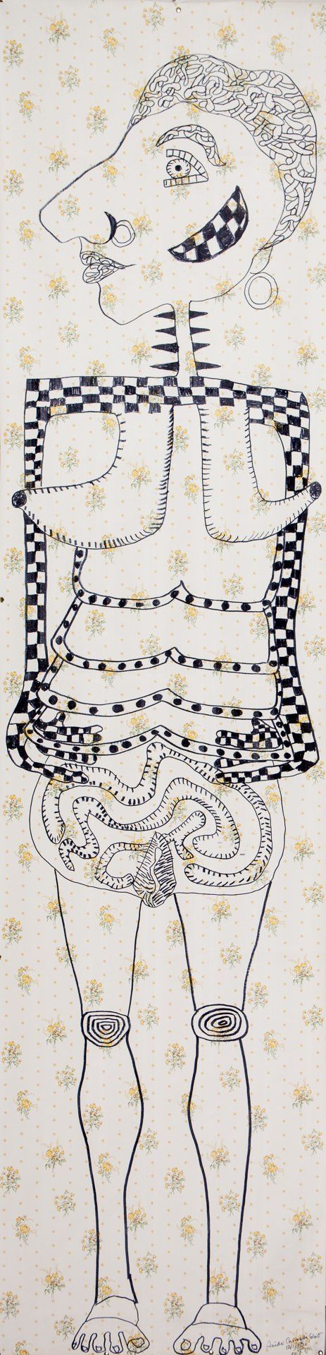 A black and white drawing of a man with glasses on a white background.