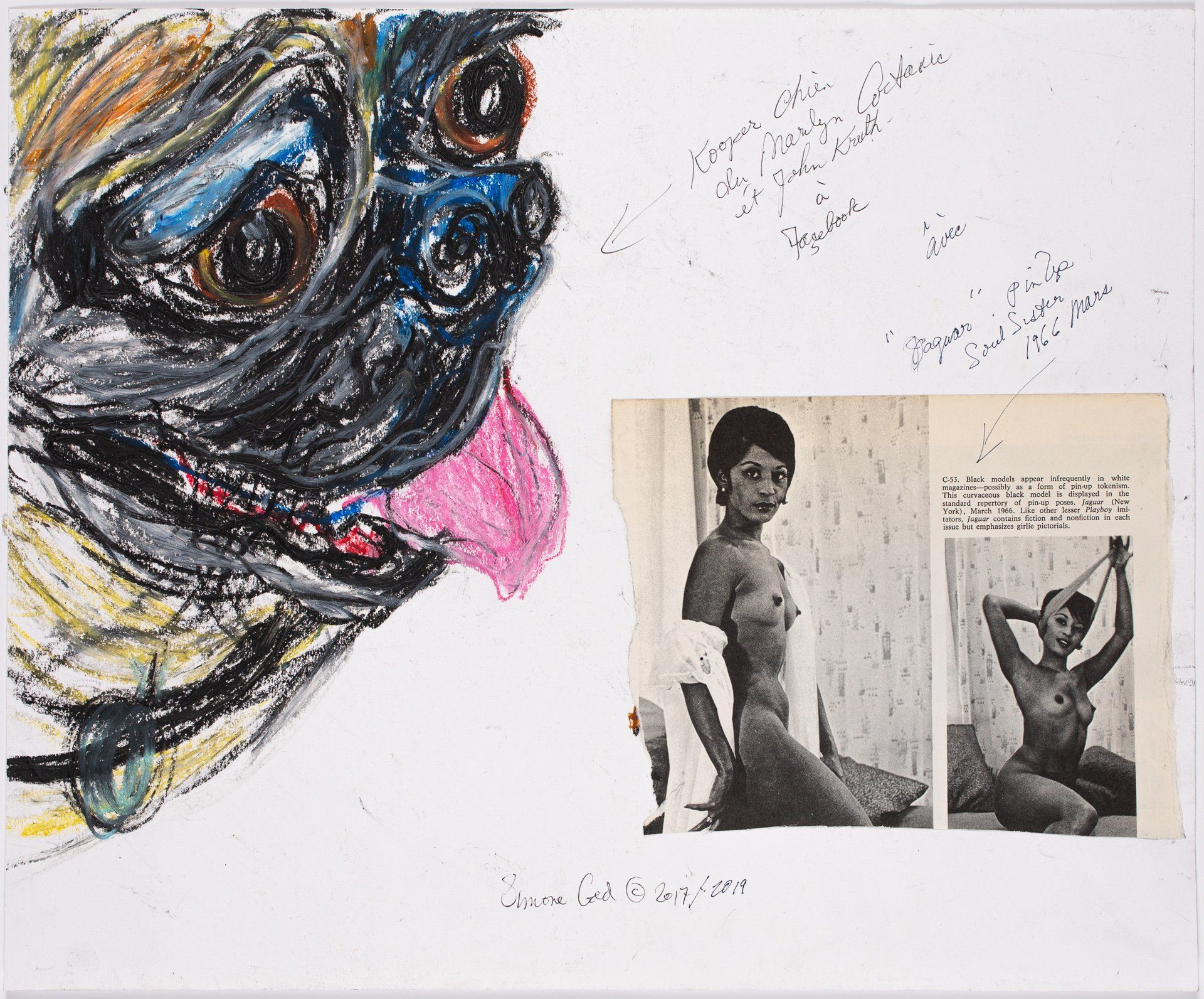 A painting of a dog next to a picture of a woman