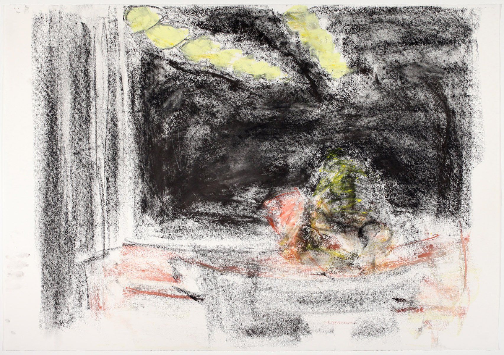 A painting of a person sitting in front of a window.