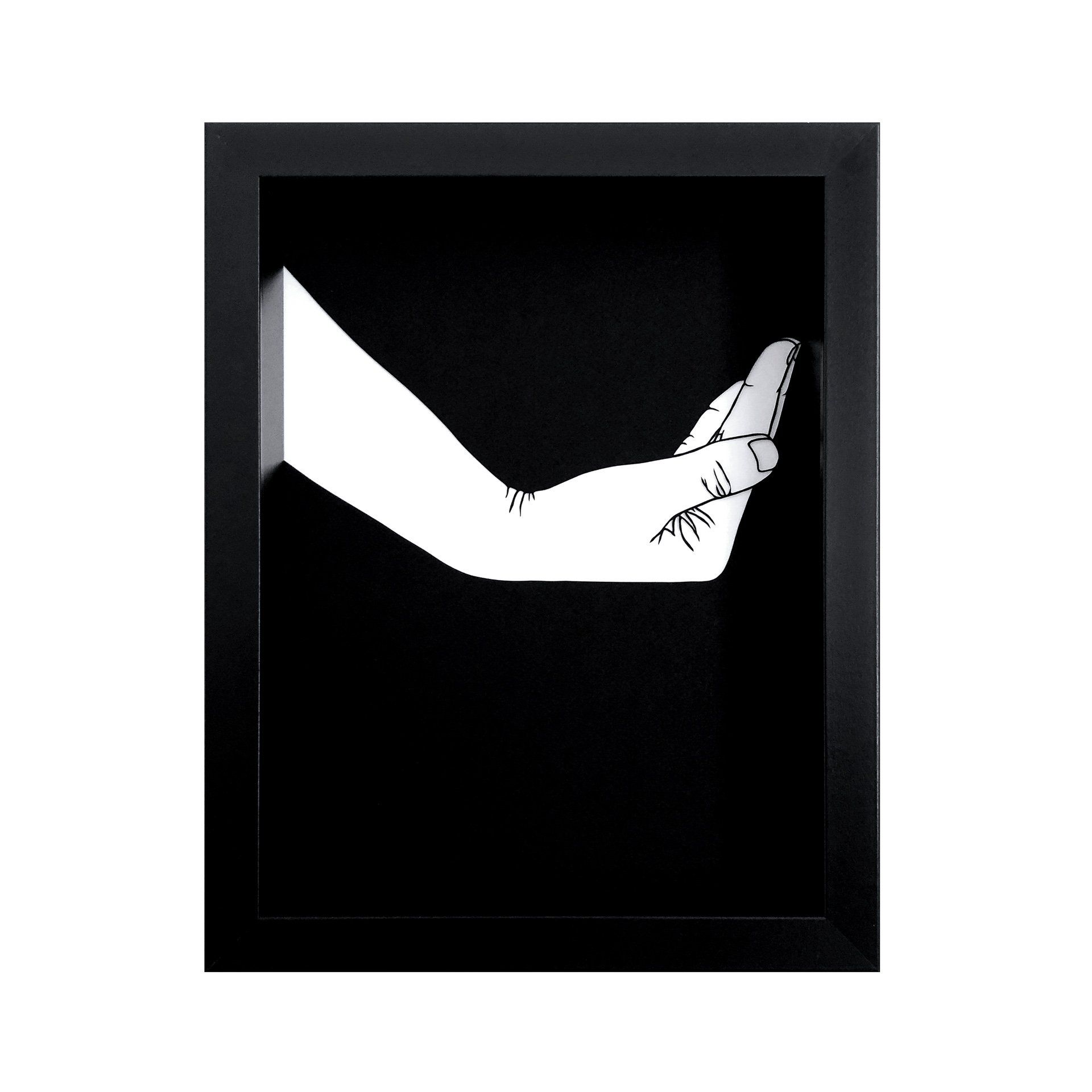 A picture of a hand in a black frame
