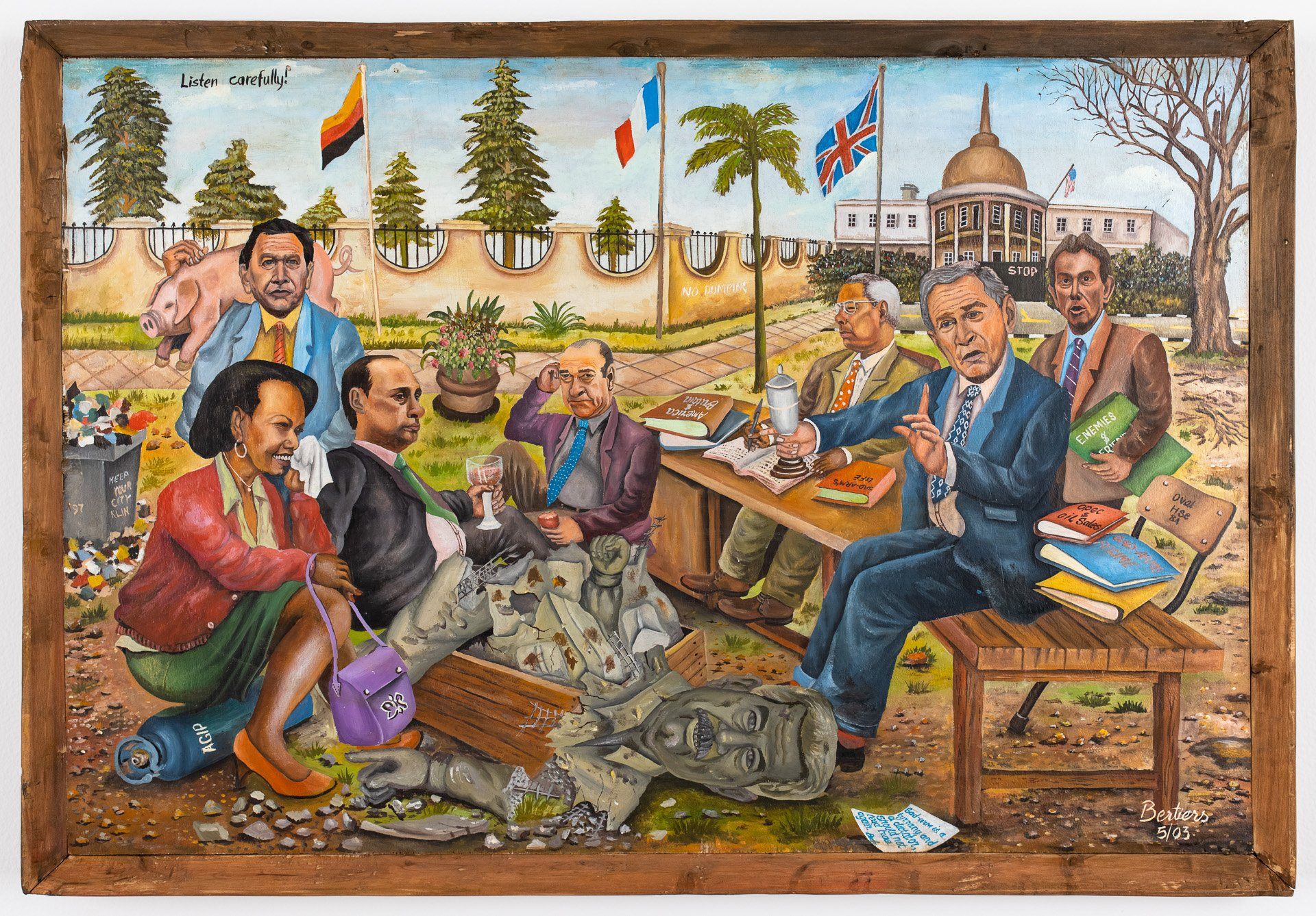 A painting of a group of people sitting around a table.