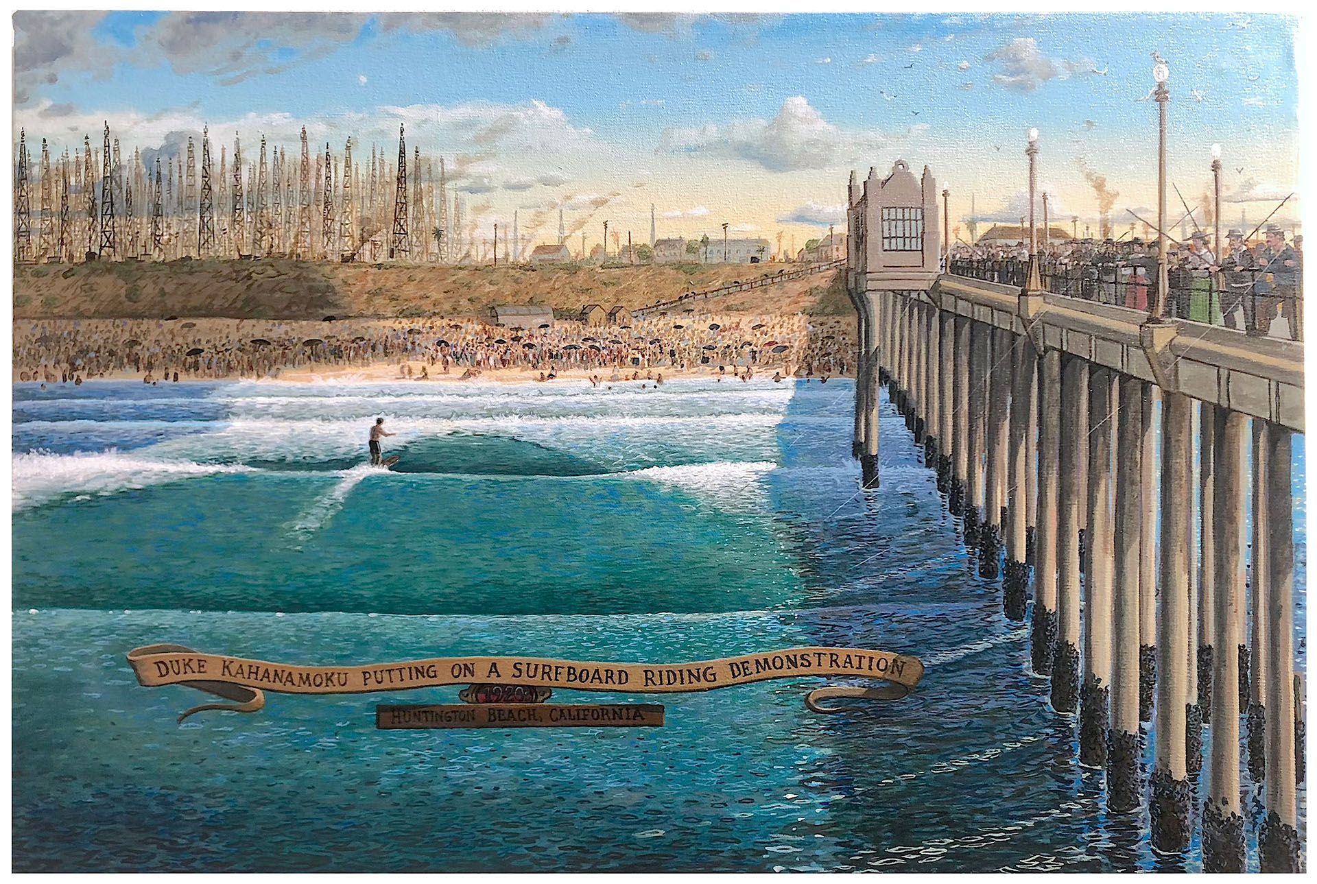 Sandow Birk, Duke Kahanamoku Putting on a Surfboard Riding Demonstration