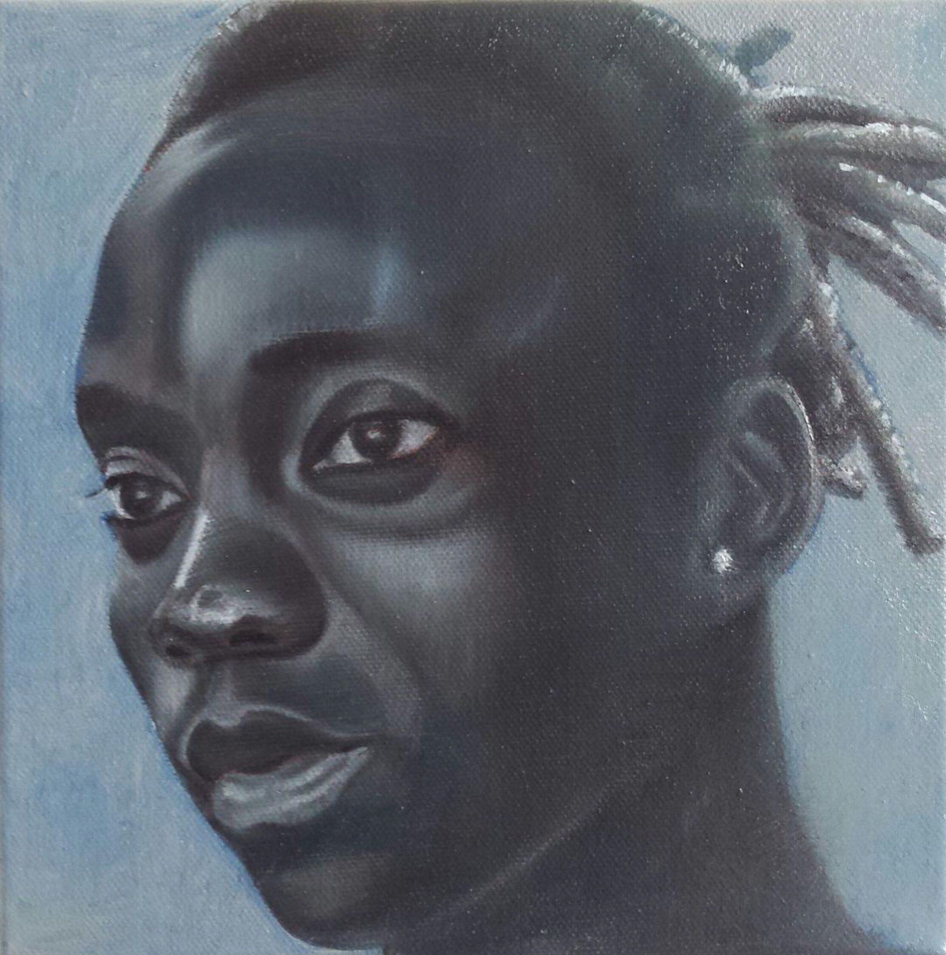 A painting of a woman with dreadlocks on her head