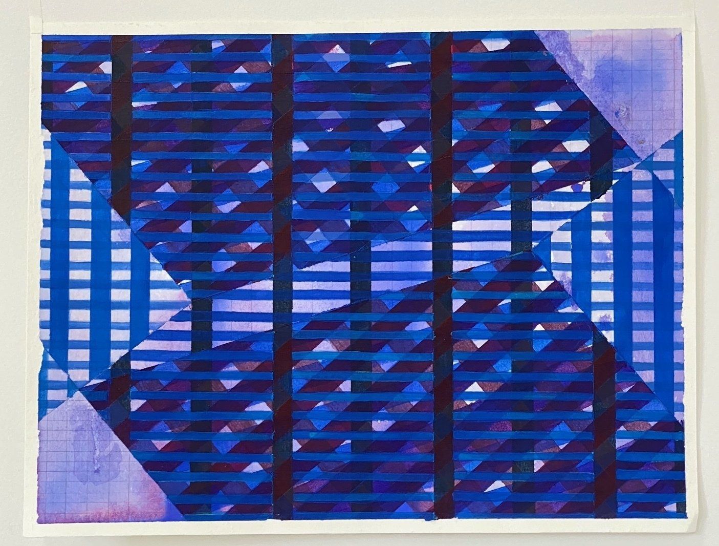 A painting of a blue and purple pattern on a white background