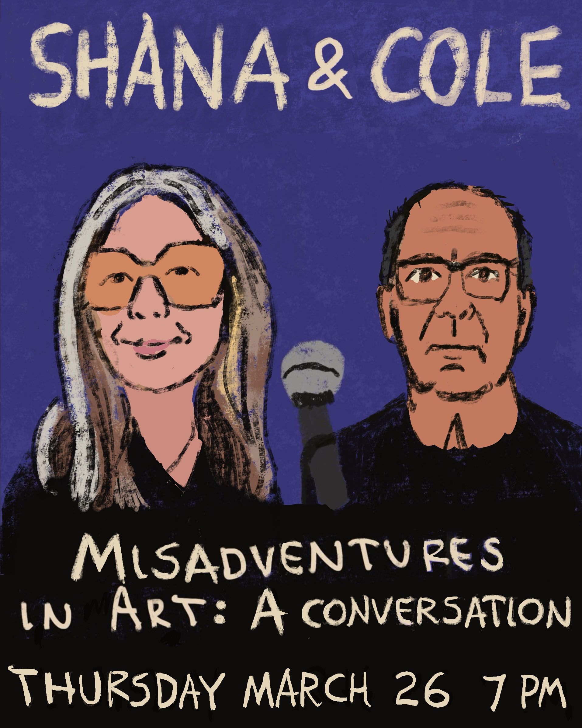 Painting of a woman with five eyes blending with an image of a ballroom.