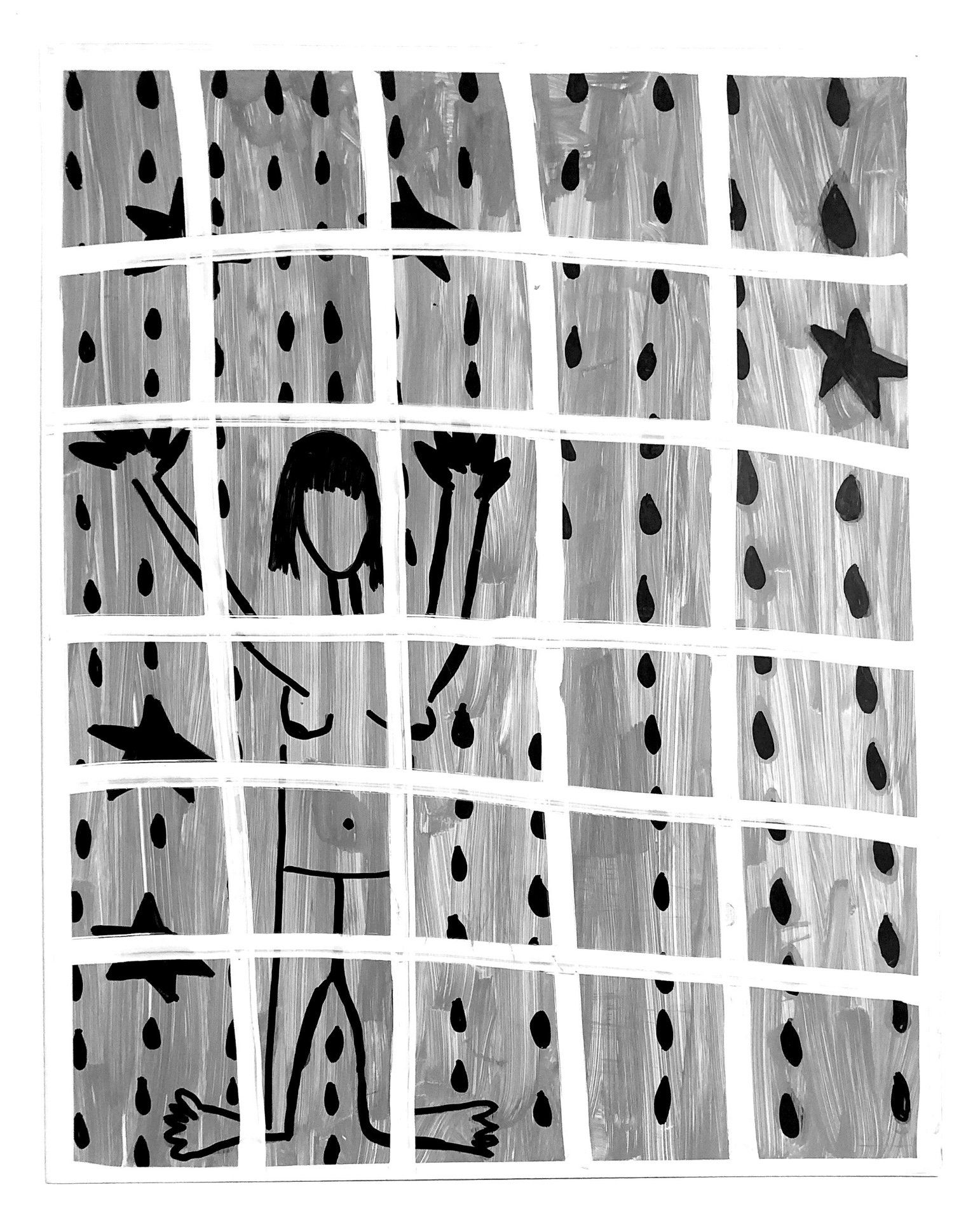 A black and white drawing of a grid of squares with letters and numbers on them.