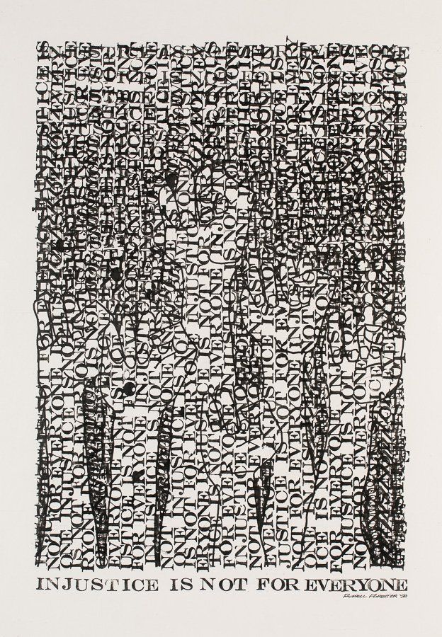 A black and white poster that says justice is not for everyone