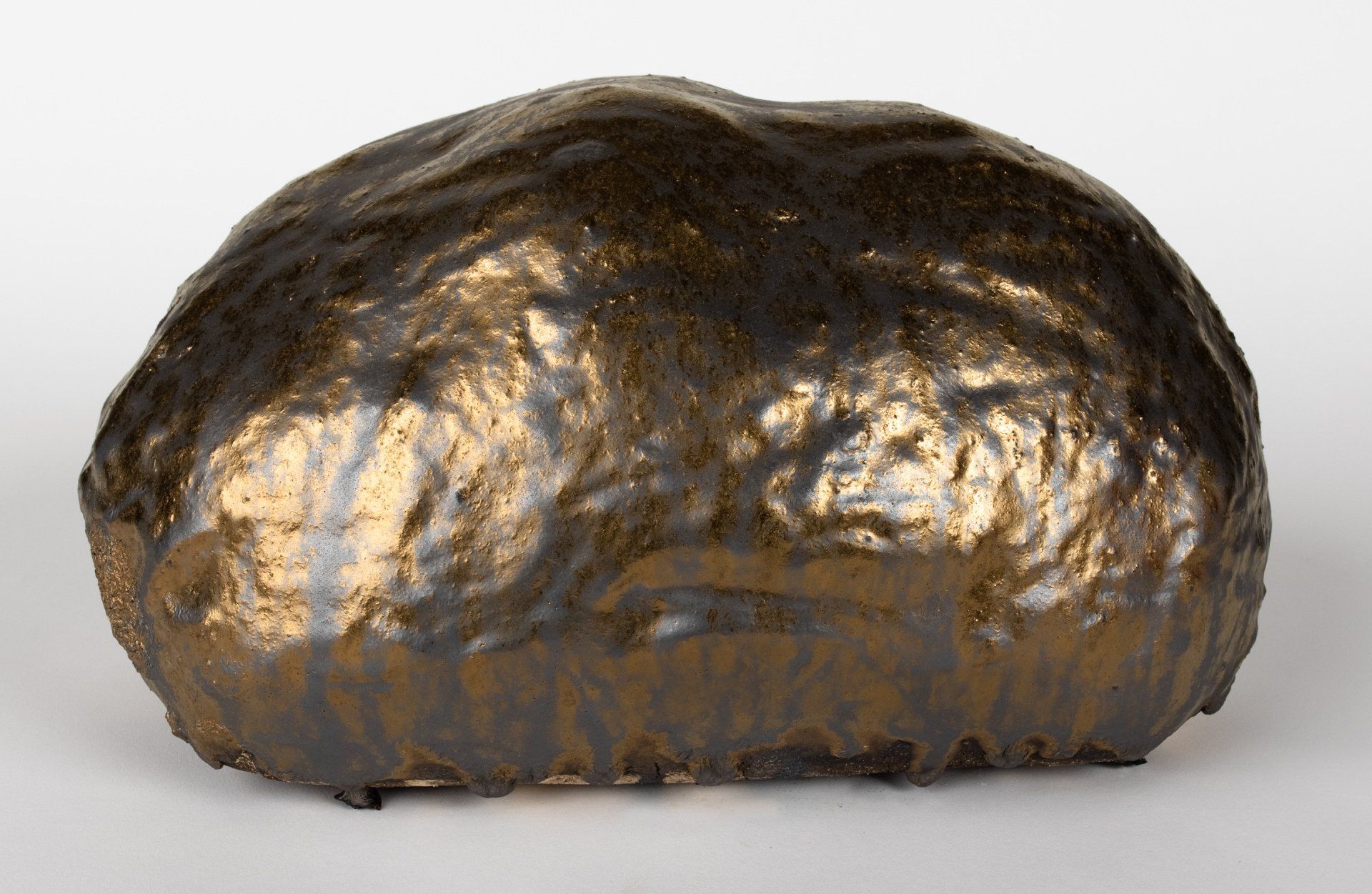 A close up of a rock on a white surface