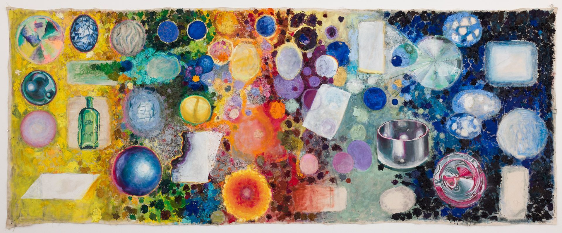 A colorful painting of various objects on a white background.