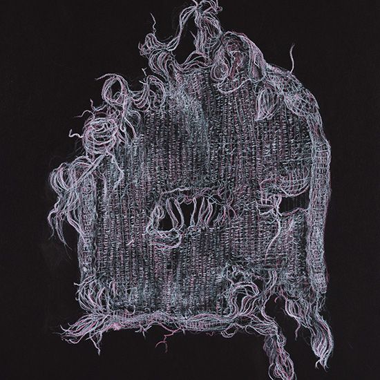 A drawing of a purple object on a black background.