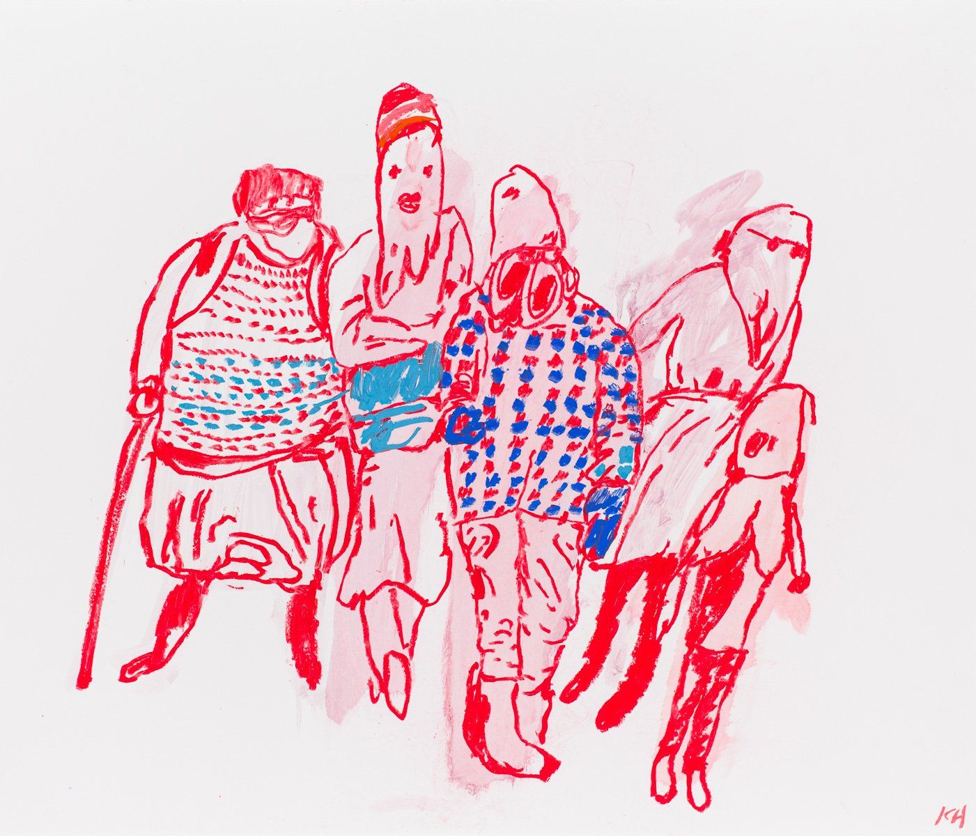 A drawing of a group of people standing next to each other