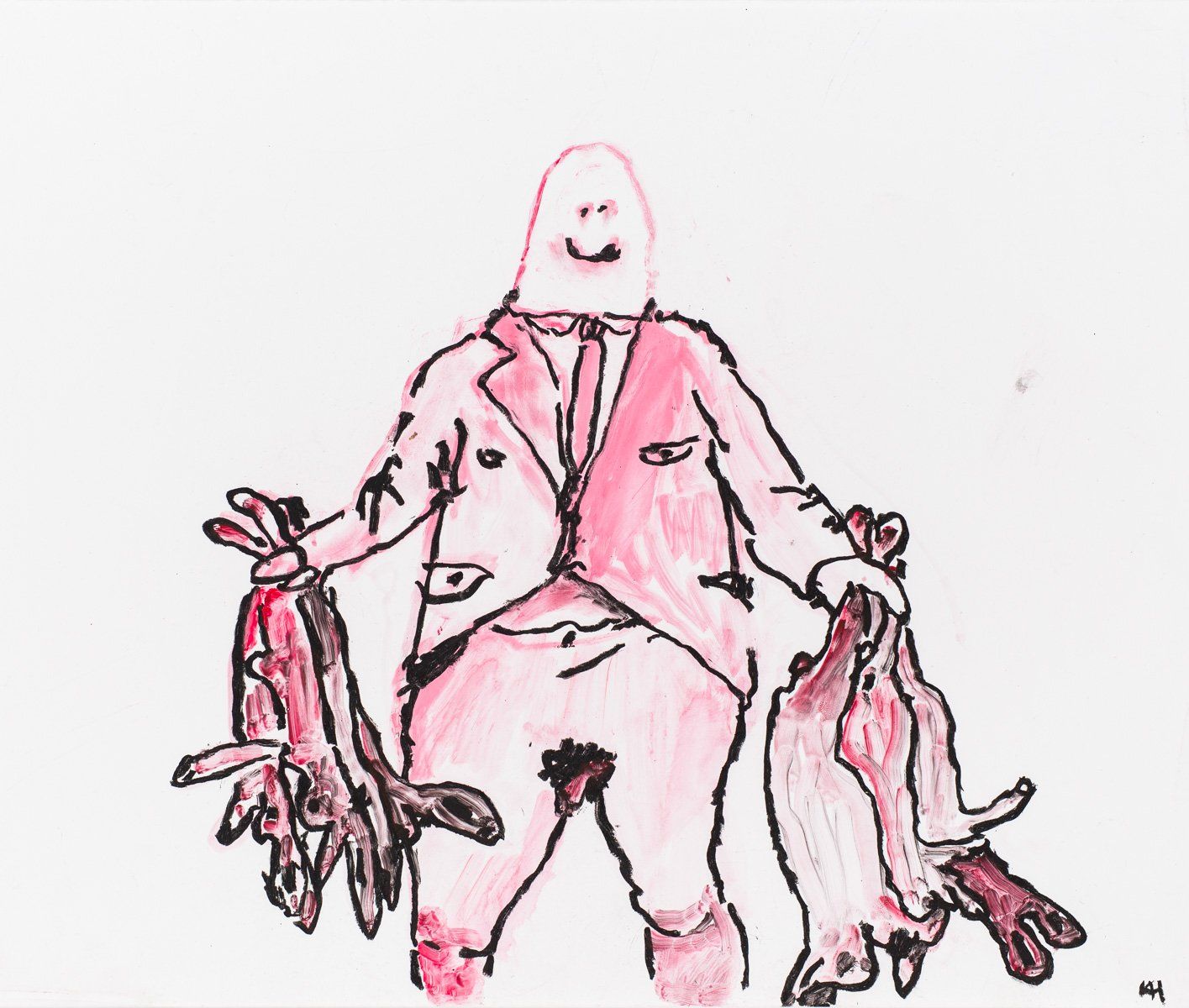 A drawing of a man in a pink suit and tie