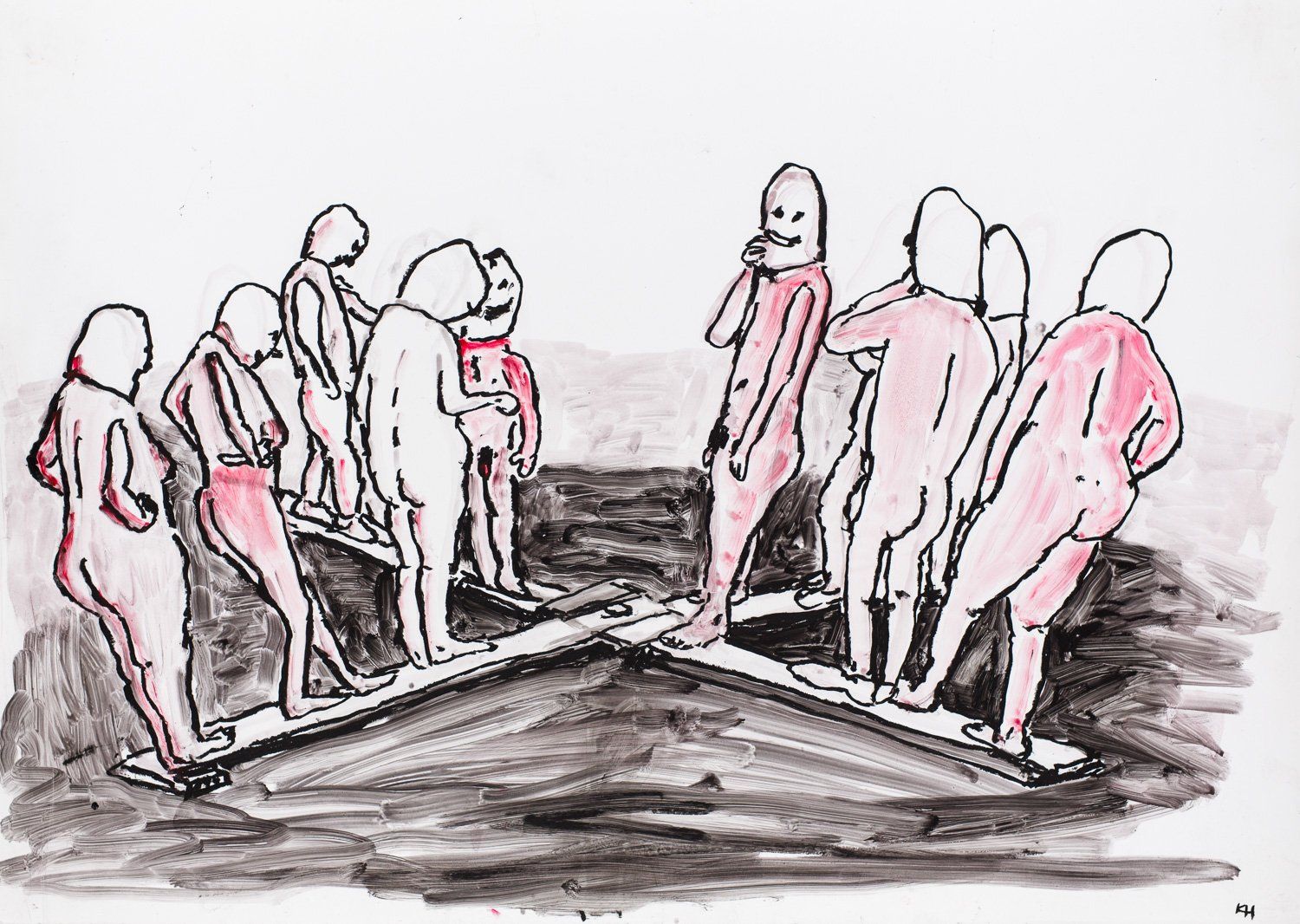 A drawing of a group of people standing next to each other.