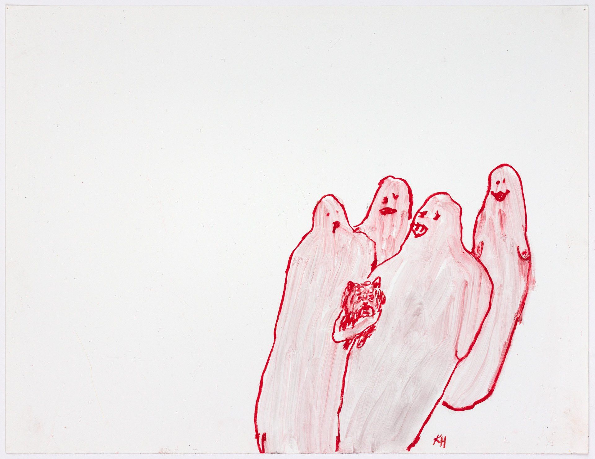 A drawing of four red ghosts on a white background