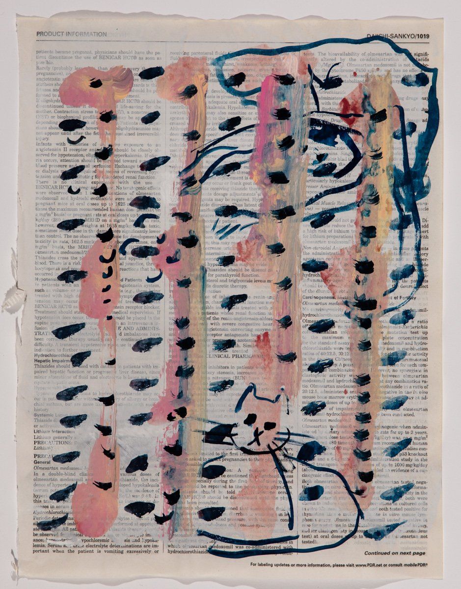 A painting on a piece of paper that looks like a dictionary page