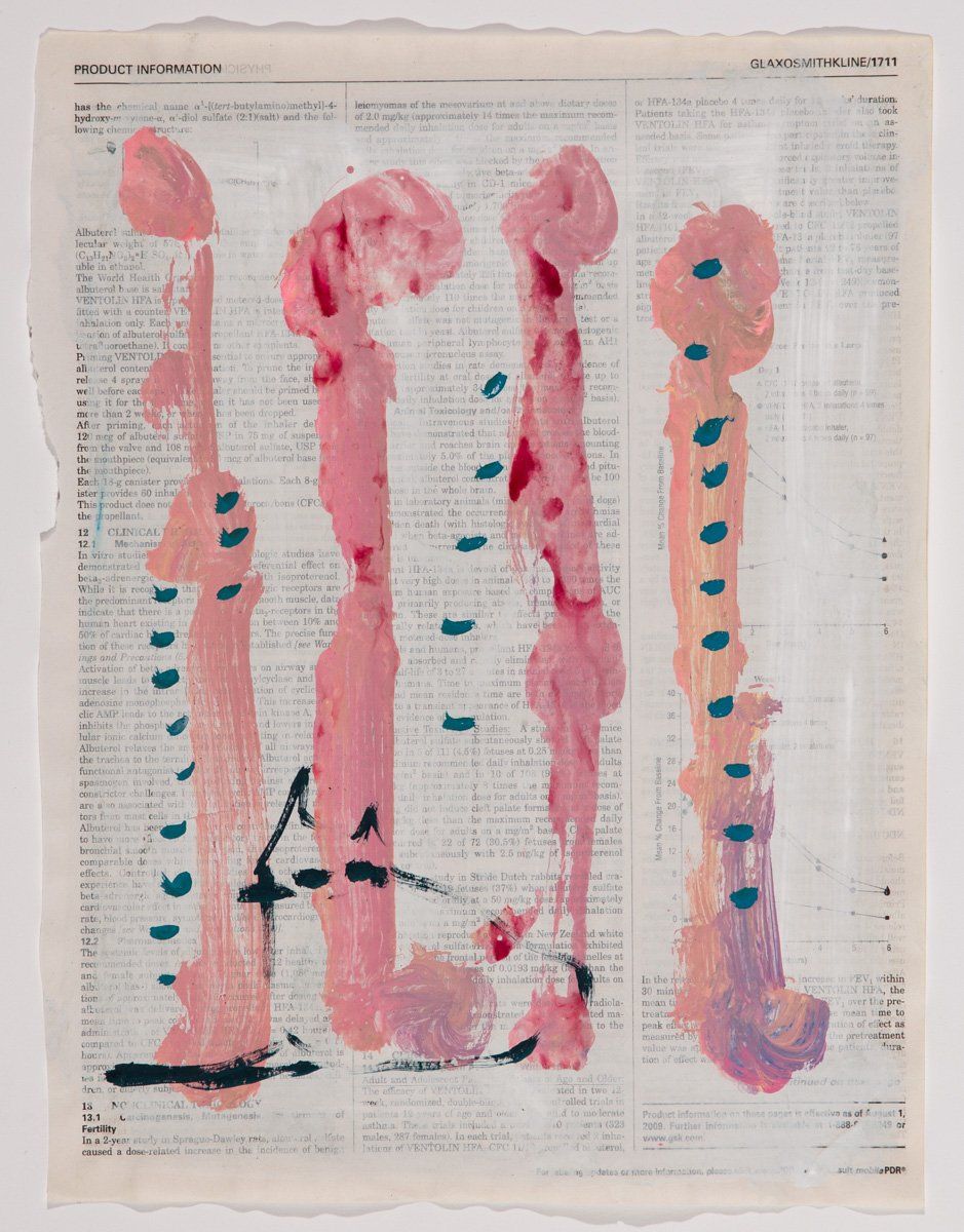 A pink and white painting on a piece of paper