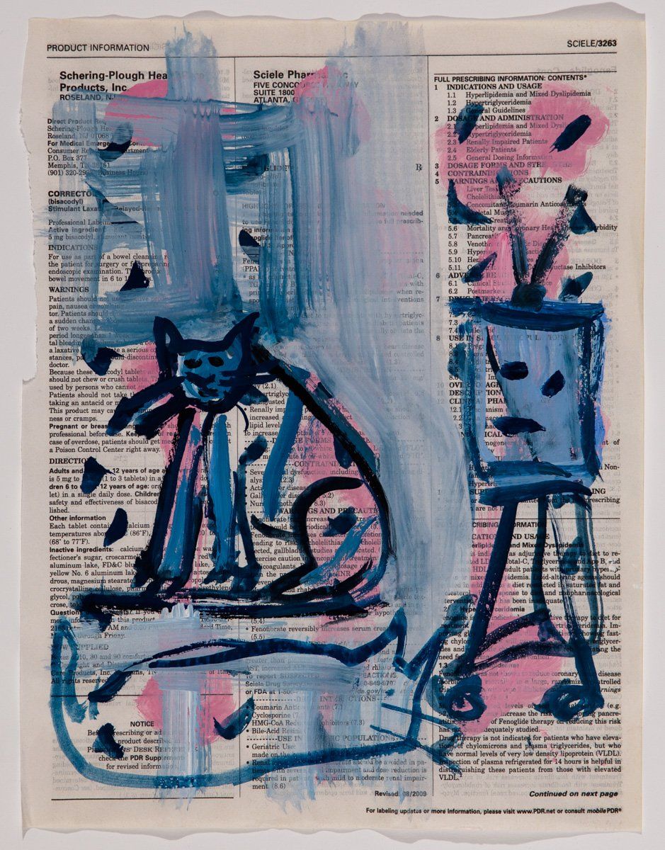 A painting of a cat on a page of a dictionary