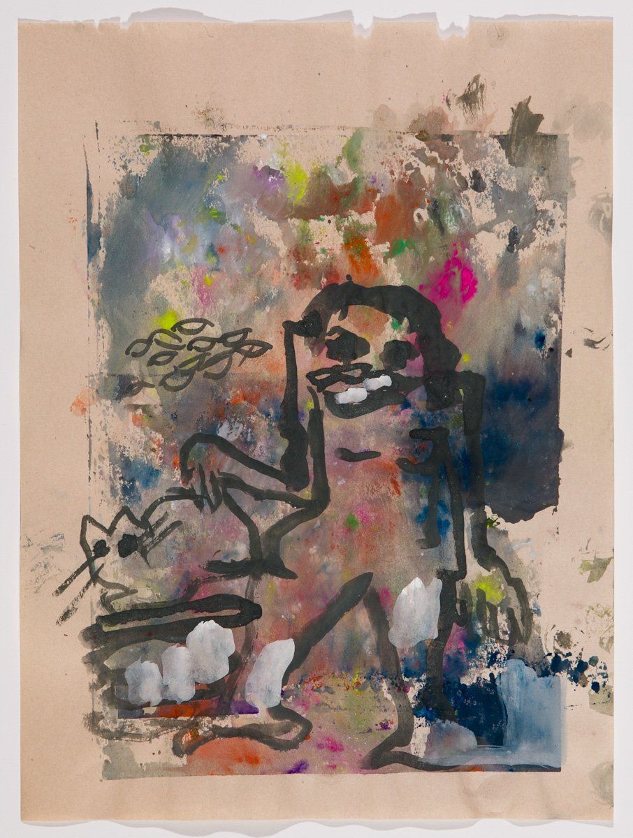 A colorful painting of a woman with a cat