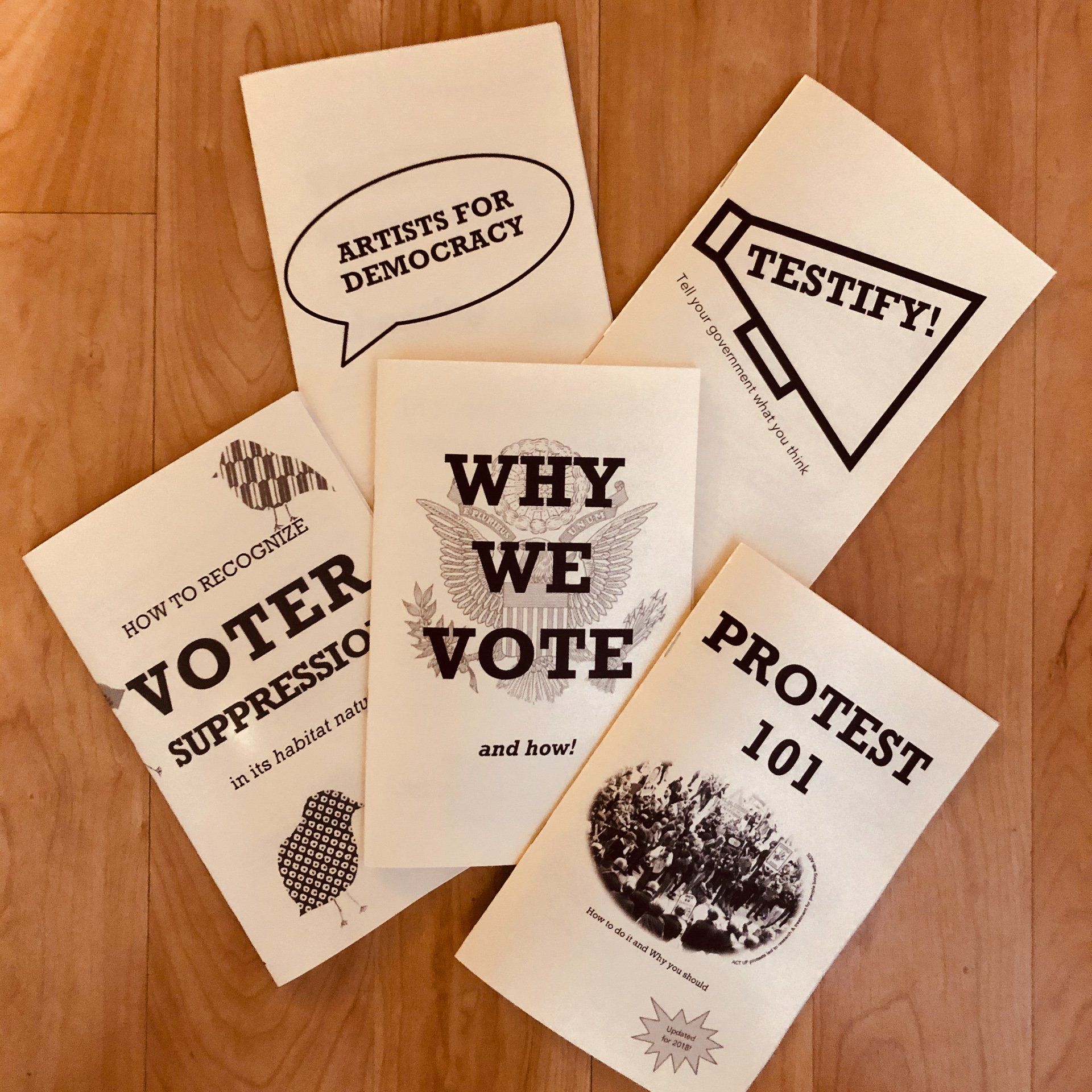 A bunch of pamphlets with one that says why we vote