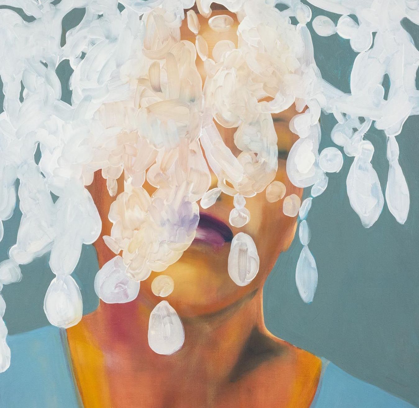 Yellow and purple flowers and a medical speculum on a white background