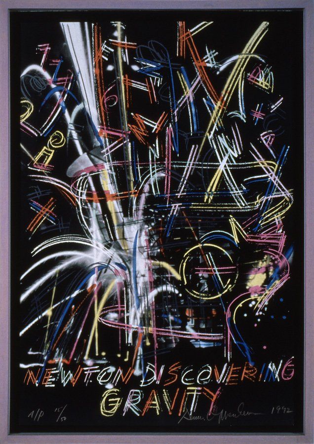 A colorful painting with the words 