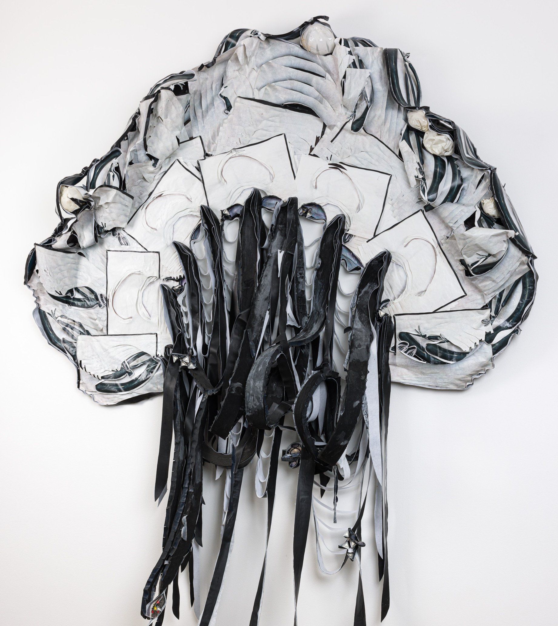 A black and white painting of a jellyfish on a white background