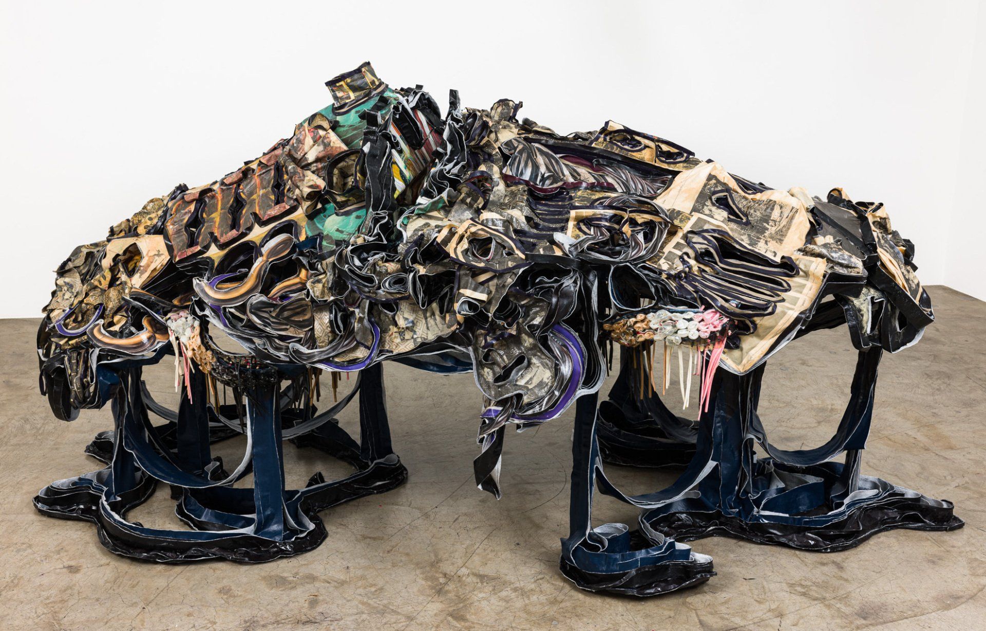 Alicia Piller
Diversity of Voices, Re-hydrating. Resisting Contamination., 2021
Vinyl, resin, latex balloons, gel medium, laser prints, steel, recycled Full Blede magazines.
54”H x 113”W x 70”D