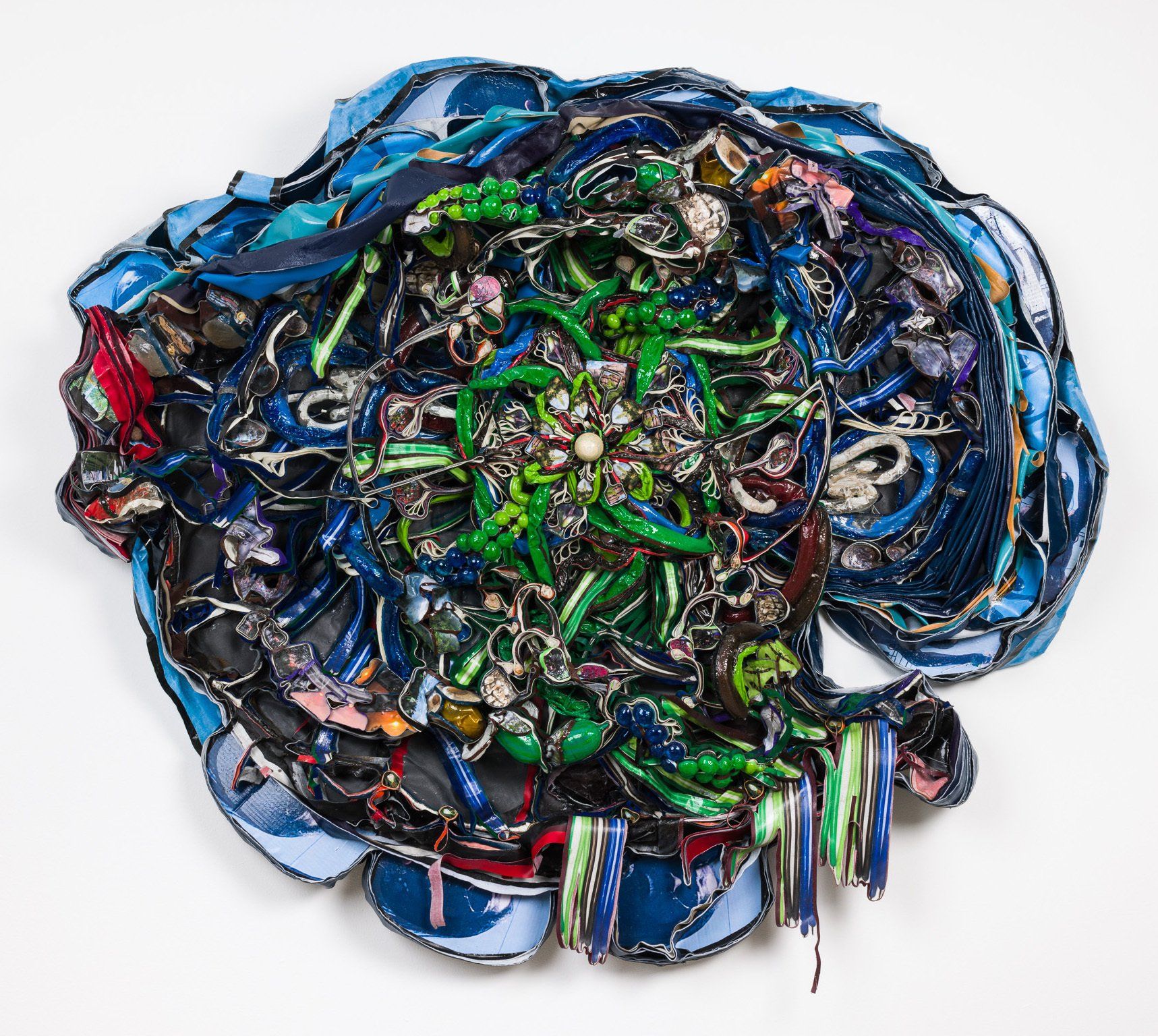 A painting of a flower made out of various objects