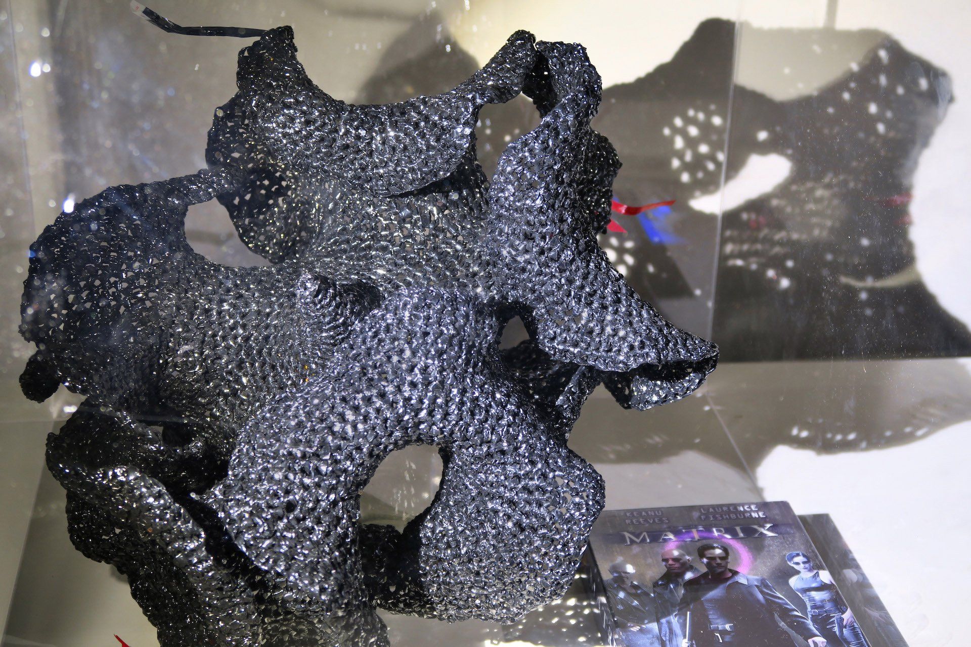 A close up of a black object on a table