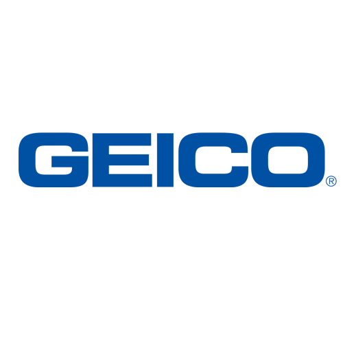 GEICO logo in blue text on a white background.