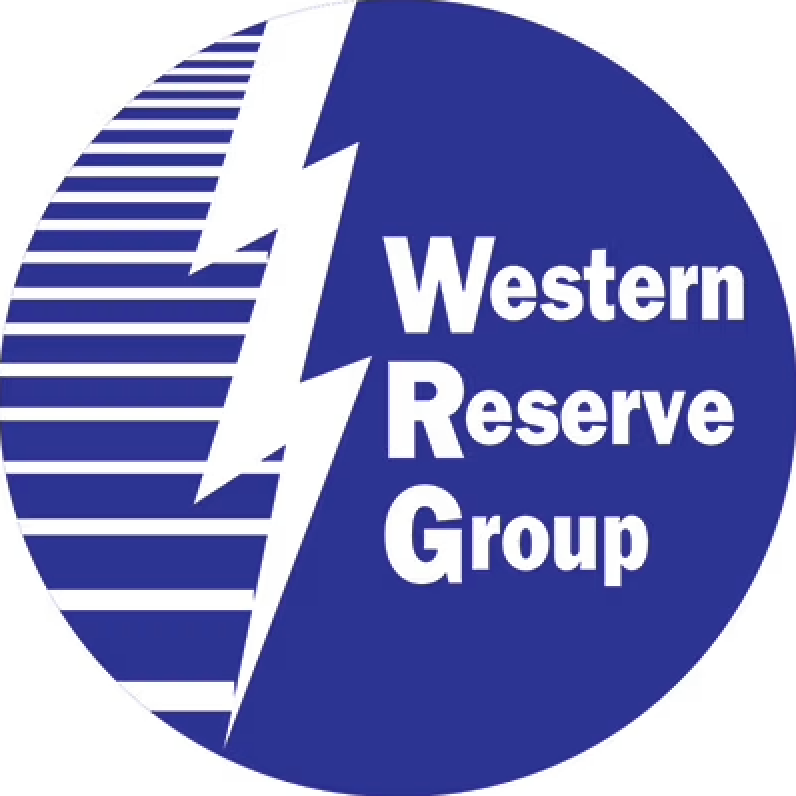 Blue circle logo with white lightning bolt, Western Reserve Group text.